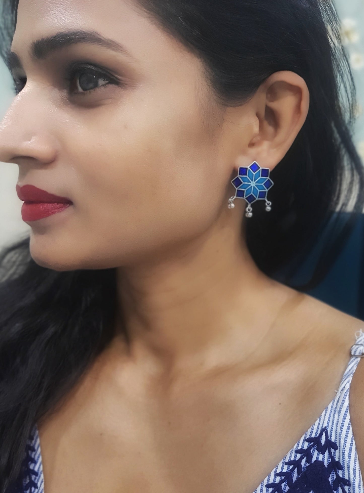 Navya Floral Enamel Stud Earrings