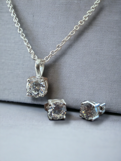 6 mm Cubic Zircon Stone Pendant and Earrings Set