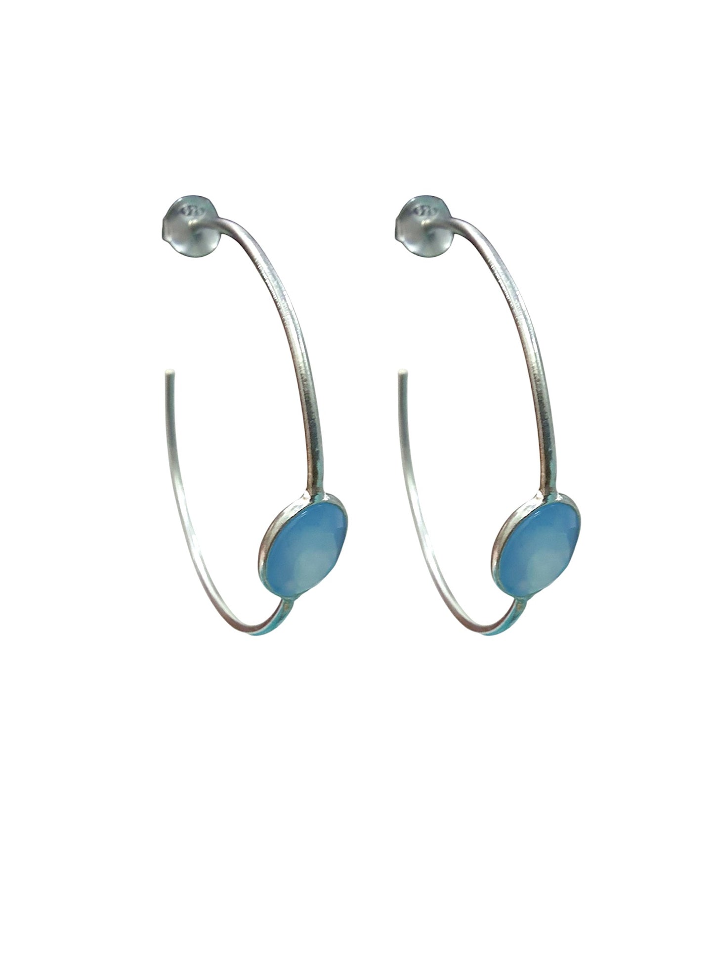 Aqua Calci Stone 925 Sterling Silver Hoop Earrings