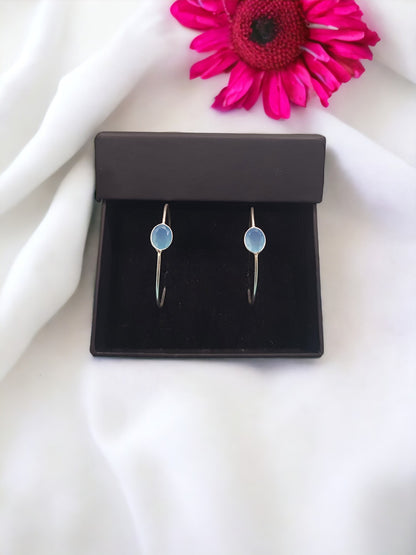 Aqua Calci Stone 925 Sterling Silver Hoop Earrings