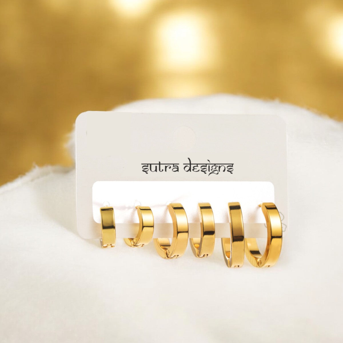 Set of 3 18K Gold Plated Hoop Earrings