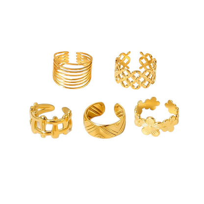 Set of 5 18K Gold Plated Rings