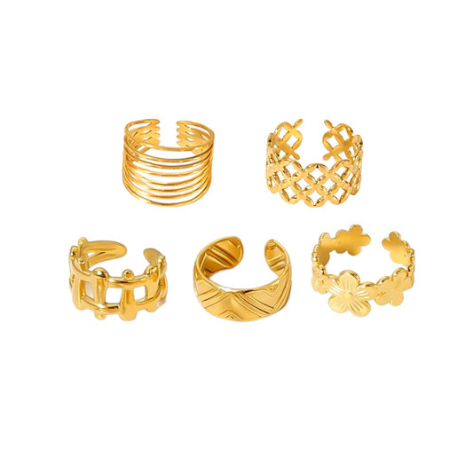 Set of 5 18K Gold Plated Rings