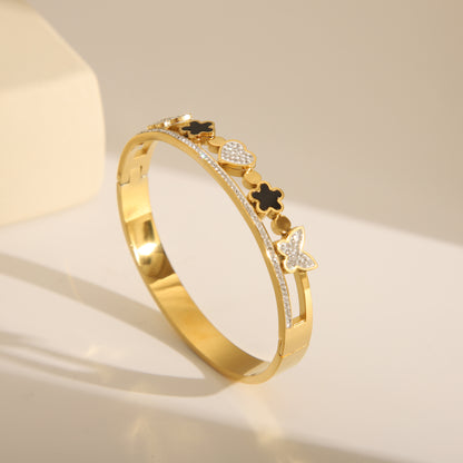 French Style Flower 18K Gold Plated Open Bangle