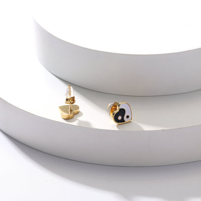 Yin and Yang Heart 14K Gold Plated Ear Studs