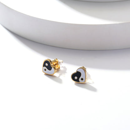 Yin and Yang Heart 14K Gold Plated Ear Studs