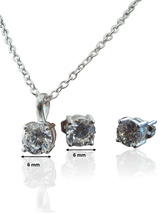 6 mm Cubic Zircon Stone Pendant and Earrings Set