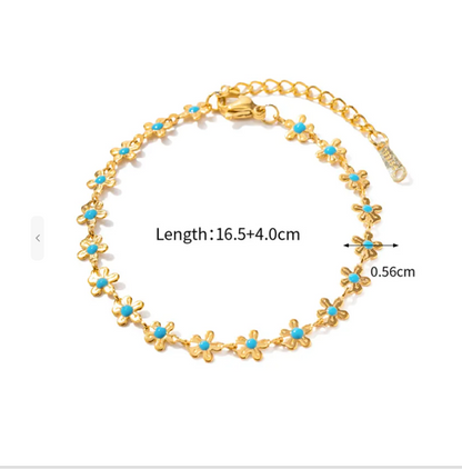 Small Flower Turquoise Titanium Steel Bracelet and Necklace set