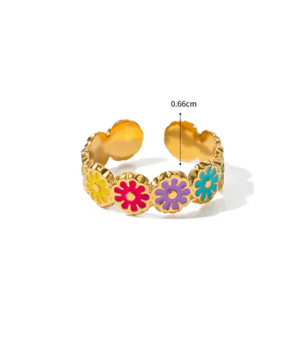 Multi Color Enamel 18K Gold Plated Ring