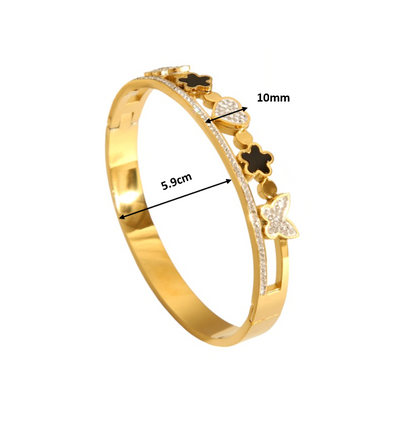 French Style Flower 18K Gold Plated Open Bangle