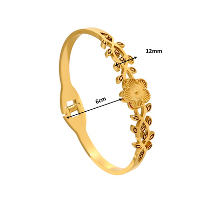 French Style Flower 18K Gold Plated Open Bangle