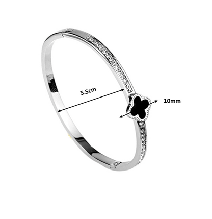 Hot diamond Clover Titanium Steel Open Bangle