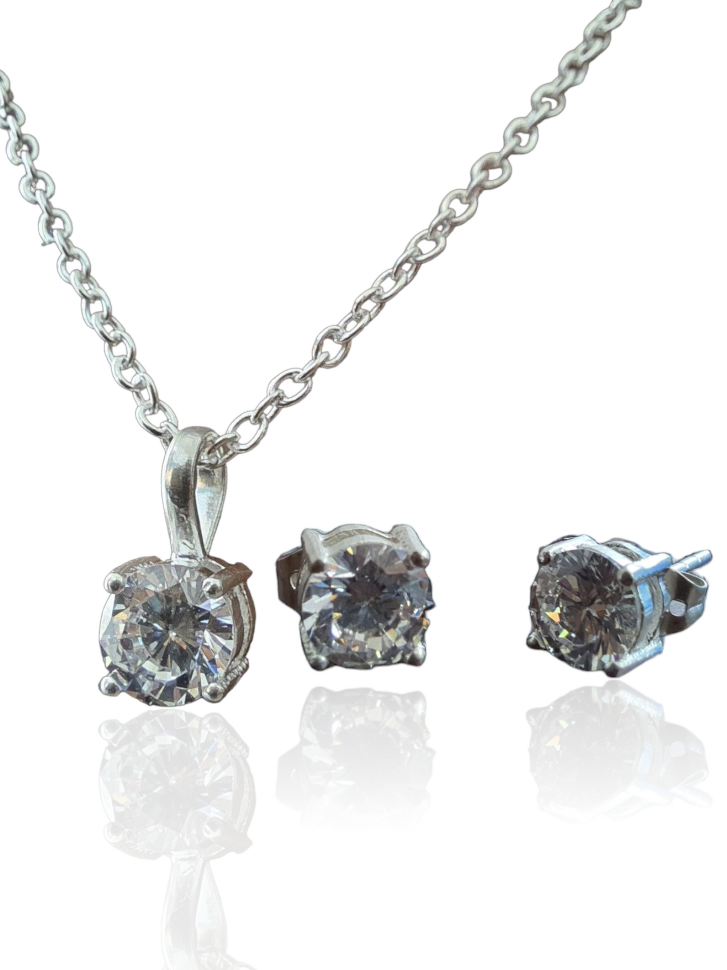 6 mm Cubic Zircon Stone Pendant and Earrings Set